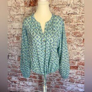 Wonderly Women’s Spring Blouse – Long Sleeve, Drawstring Waist, Multi-Geo Print